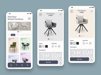 Furniture E-commerce - Mobile App chair e commerce ecommerce exploration furniture mobile app ui user interface
