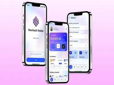 NexVault – A Modern Crypto Wallet app design branding clean design cripto wallet digital wallet home screen ui on broding screen ui ux