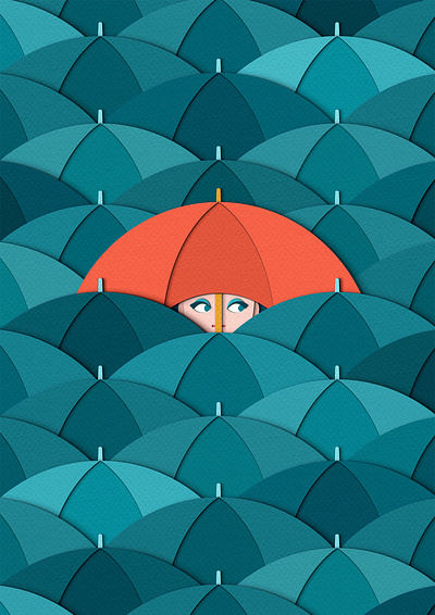 In the Crowd advertising book cover crowd design editorial face illustration magazine paper craft rain red umbrella weather
