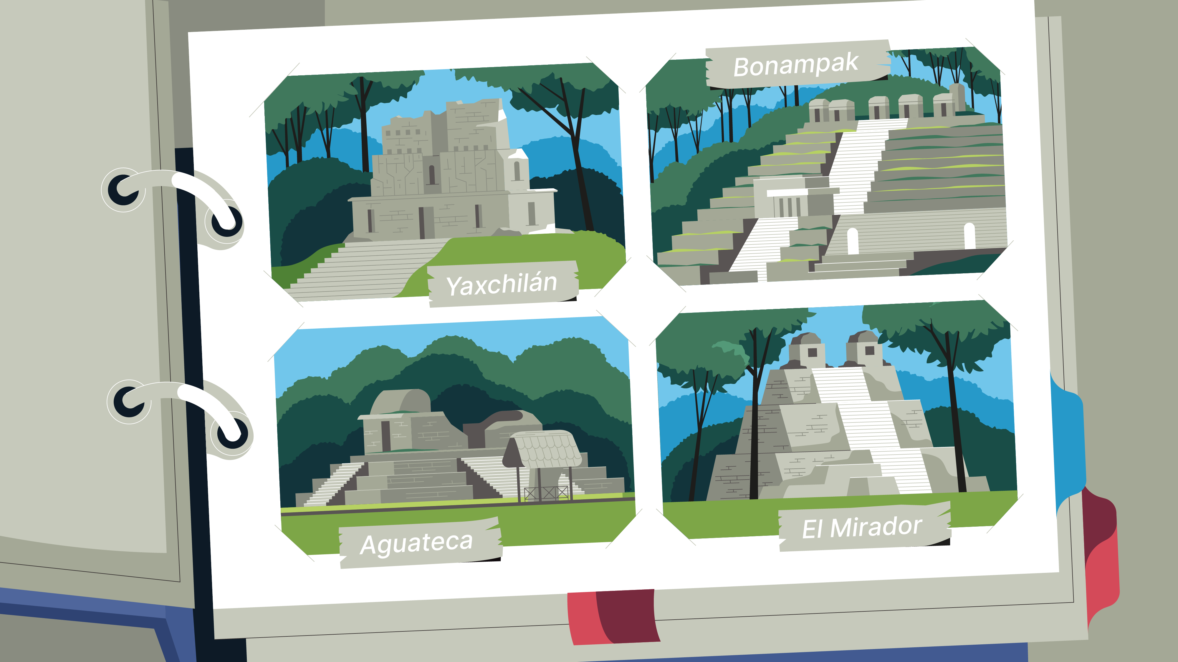 Some places of interest 2d aguateca art bonampak el mirador flat design illustration illustrator maya pyramids yaxchilán