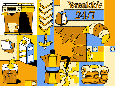 ☕️ animation breakfast character cigarette cocktail coffee croissant design drink editorial food graphic design illustration knife logo milk moka restaurant sandwich