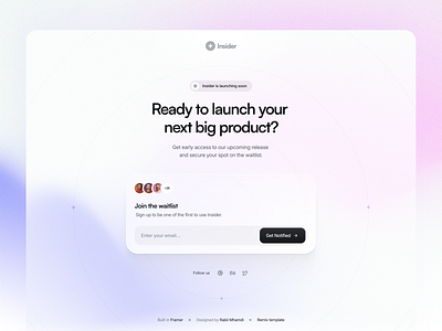 Insider - Framer Waitlist Template landing page product design ui ux waitlist web design
