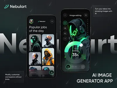 Futuristic AI Generator App ai ai app ai design ai image generator app design app mobile art generator artificial intelligence artwork creative cyberpunk image generator ios text to image ui design ux design