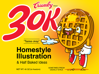 Crumby Creative 30K 30k bootleg box design breakfast creative crumby crumby creative eggo followers food homestlye illustration kelloggs package rip syrup vector art waffles