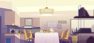 Kitchen 2d animation animation animation art background dining room dining table family fish flat illustration illustrator interior kitchen lunch scene sek sekond