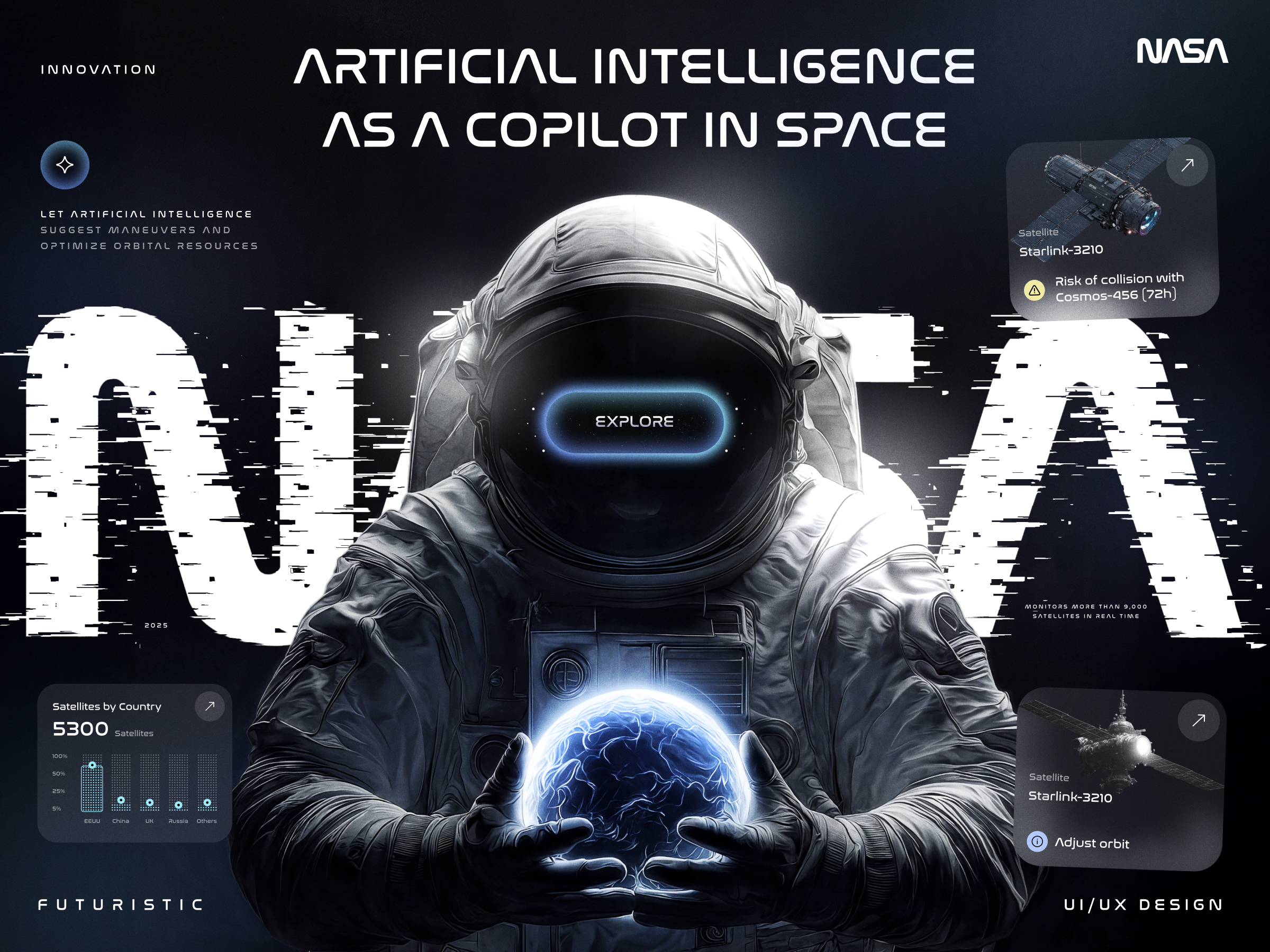 Panel Web NASA - UI Concept ai artificial intelligence innovation inspiration minimalism panel dashboard planet realistic technology trend ui dashboard ui design ui futuristic ui web user interface ux design