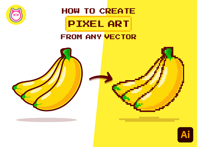 Tutorial Banana Pixel Art🍌✒️ 8bit adobe illustrator banana branding cartoon doodle flat food fruit icon illustration logo pixel pixel art retro tips tutorial vector