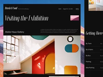 Brush & Soul – Gallery Info Page address art artwork branding clean contact info dark mode design desktop exhibition gallery landing page location minimalism swiss ui ui design ux website