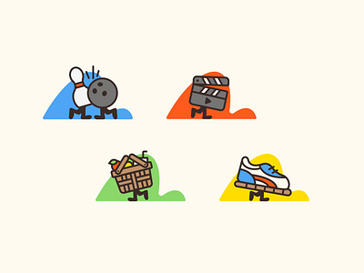 People doing stuff awlking bowling branding characters color illustration legs movies outside park picnic running shoe
