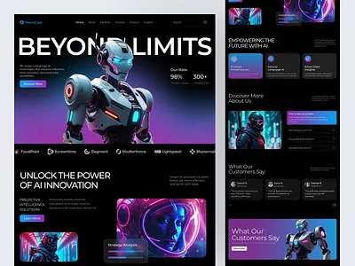 Futuristic AI Tech Website ai analytics artificial intelligence cyber punk design futuristic gpt landing page minimalist natural language robotics ui ui kit ux website