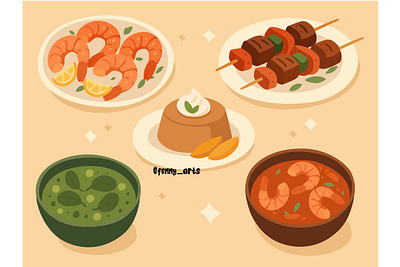 Group of Plates with Various Foods appetizer asian chef cooking cuisine delicious dinner dish dishes flavor food fresh gourmet healthy meal menu party restaurant tasty thai