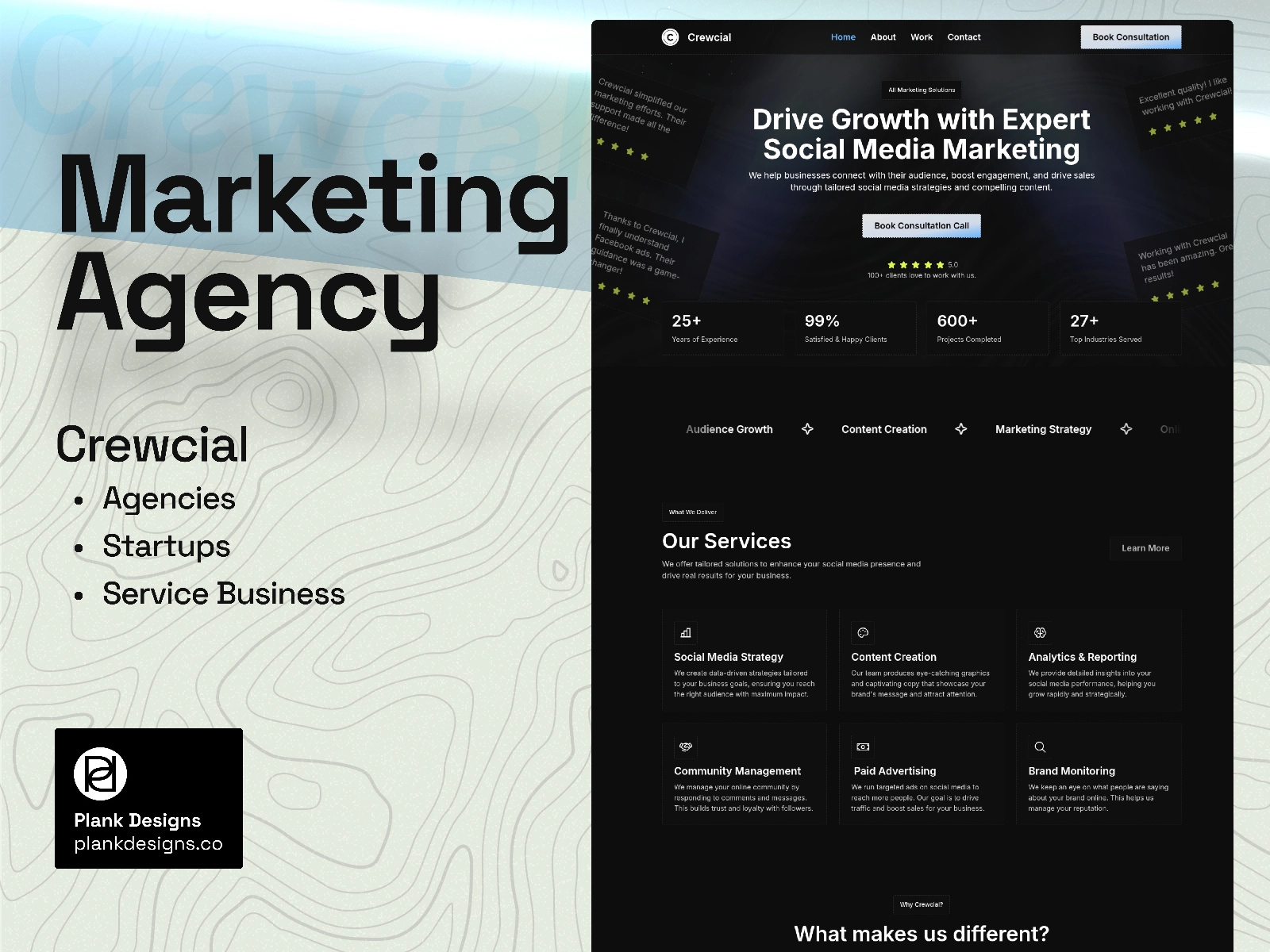 Crewcial - Social Media Marketing Agency agency agency website agnecy hero section creative agency dark mode agency dark mode hero section dark mode website dark website hero section marketing marketing hero section marketing webite smma smma website social media social media marketing ui webdesign website website hero section