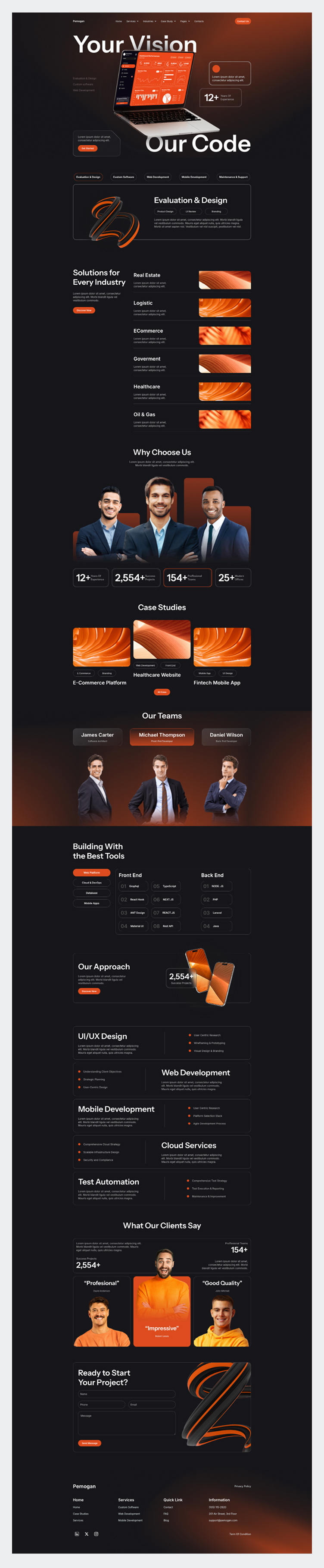 Pemogan - Software Development IT Agency Landing Page agency branding creative creative agency dark mode elegant gradient interaction it landing landing page modern page software development ui ux website