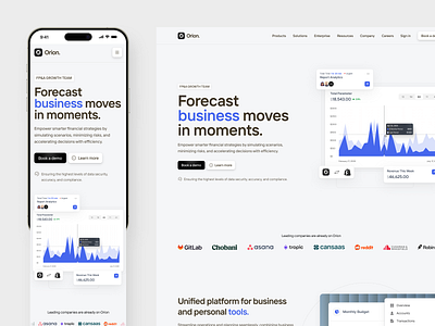 Orion - Finance Responsive Landing Page analytics app b2b bank cansaas design fiancial finance fintech interface mobile mobile app responsive responsive deign saas ui ux