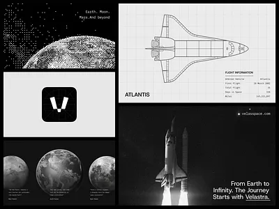 Velasspace - Branding space and energy aerospace ascii blueprint branding dither earth futuretech futuristic logotype mars planet planetlogo rocket scifi skecth space spacelogo spacex star tech