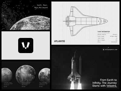 Velasspace - Branding space and energy aerospace ascii blueprint branding dither earth futuretech futuristic logotype mars planet planetlogo rocket scifi skecth space spacelogo spacex star tech