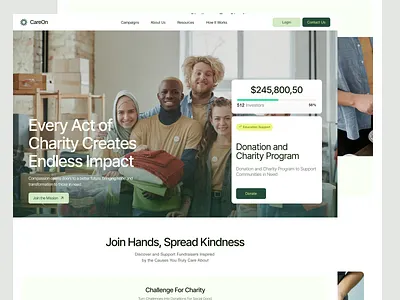 CareOn - Landing Page UI Design charity charity website clean community design desktop donation donation landing page donation website homepage landing page landing page ui minimalist design modern design ui uidesign uiux ux uxdesign website