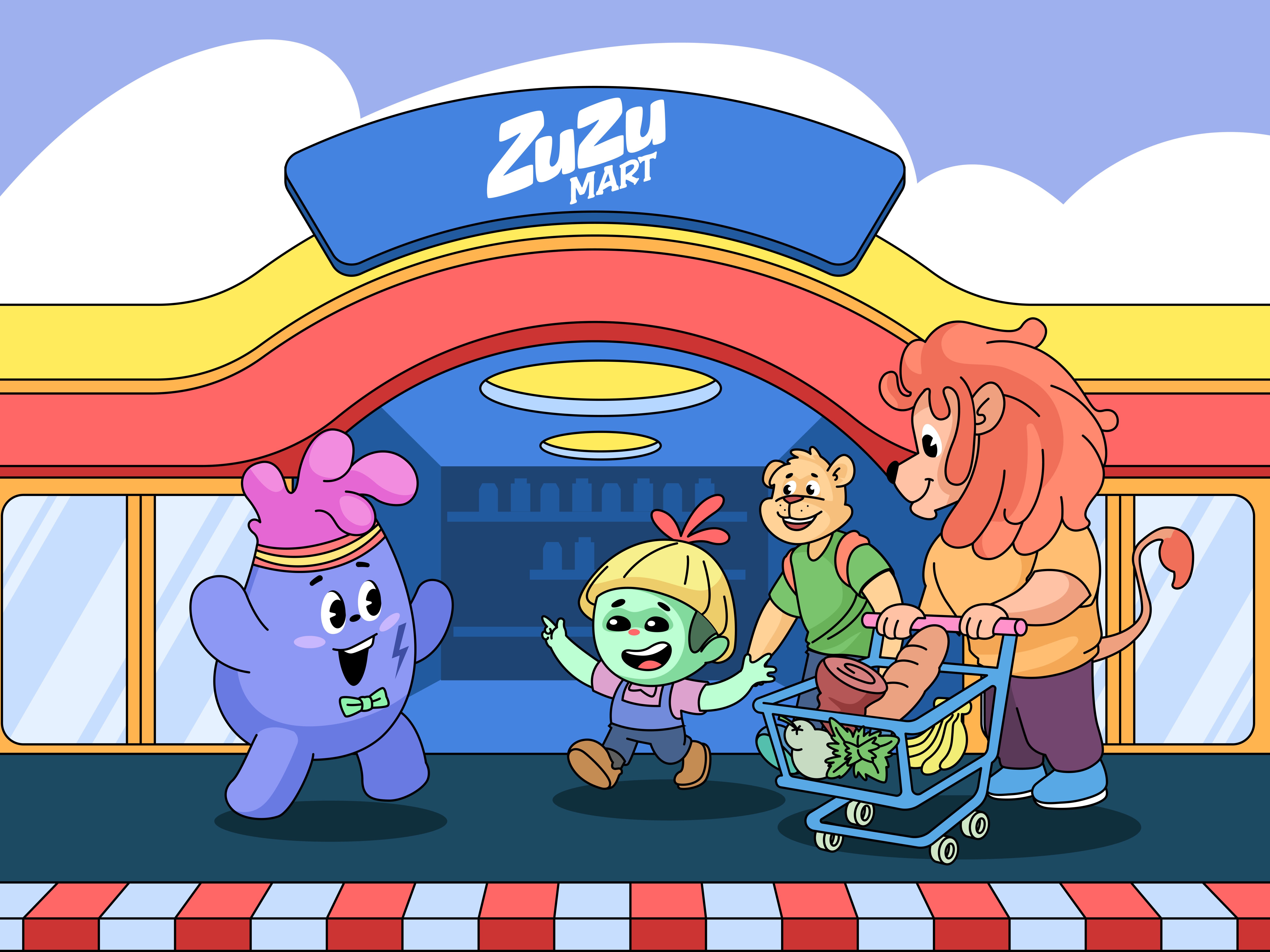 ZUZU MART Illustration – Cheerful Grocery Experience 3d illustration art branding design characterdesign characters conceptual art digital illustration flat illustration graphic design illustration illustrator mart mascot mascot illustration product design vector vector art vector illustration