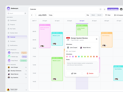 Task Management Platform Calendar page ai calendar calendar page calendar setting dashboard data filter meeting product design project management saas schedule setting task timeline ui design web web design