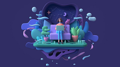 Brunette woman with a laptop sitting on a sofa Concept app branding design graphic design illustration logo typography ui ux vector