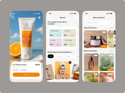 AI-Powered Skincare & Beauty Product App ai skin scan app beauty app beauty products branding concept cosmetics app design ecommerce app makeup app minimal mobile app products shop shopping app skin analysis skin health skincare skincare app design store