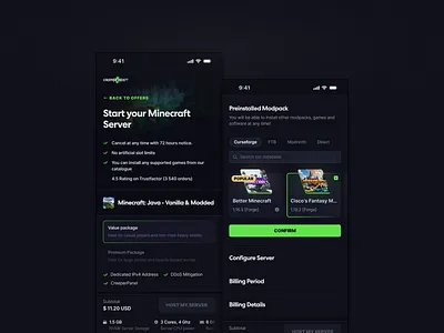 Creeperhost - Mobile Checkout Redesign checkout design checkout flow checkout form checkout page checkout screen checkout ui cloud hosting ecommerce design ecommerce ui gaming mobile gaming website mobile app design mobile app ui mobile checkout mobile ux order design payment design server hosting shipping checkout shopify website