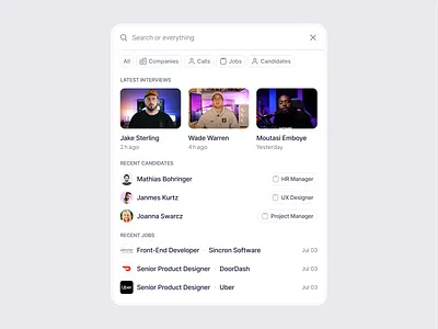 Search modal candidate career dashboard hiring interviews jobs listing modal product design saas search ui users ux web app