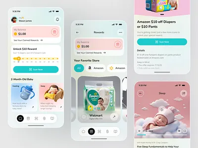 Baby Care & Rewards App | Parenting Tracker & UI/UX Design app design baby care app baby growth tracker baby milestones tracker baby tracker ui habit tracker ui health tracker app mobile mobile app parenting parenting app reward system ui rewards app design