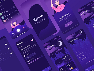 Snoozy - Relax Melodies animation app application branding graphic design illustration ios logo motion graphics ui