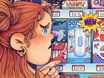 Shopping Girl illustration character design colorful confusion digital art digital illustration girl illustration price shop shopping textured ui