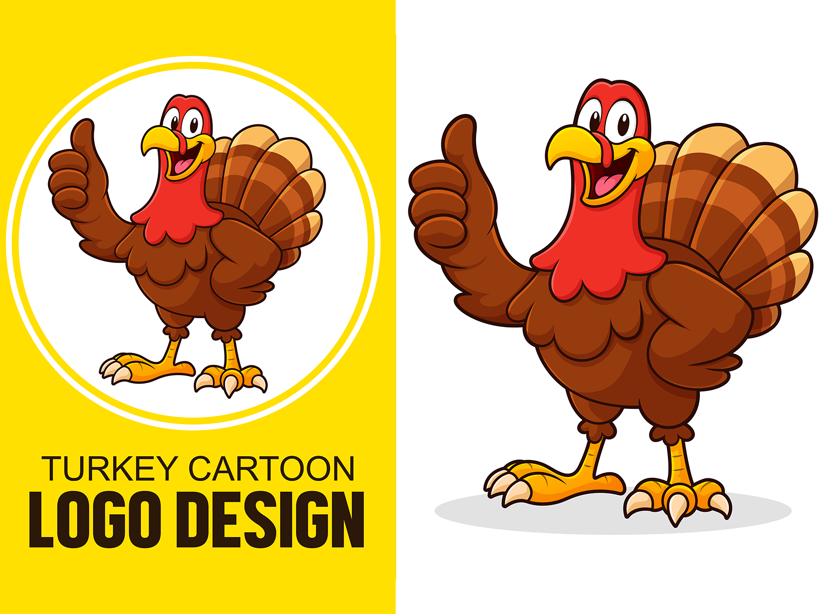 cartoon turkey logo design, funny bird mascot illustration
