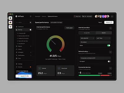 WiTrack dashboard dark mode dashboard design navigation product ui ux