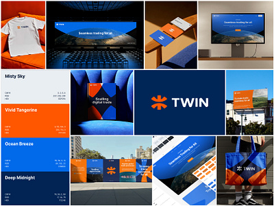 TWIN Branding blue branding design subscription digital finance fintech global globe iota logo orange pattern prints t trade trading twin visual identity web3 wegrow