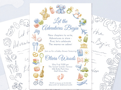 Custom Watercolor Invitation artwork baby shower design digital art digital illustration digital painting digital watercolor drawing graphic design illustration invitations invitations design postcards printdesign stationery watercolor