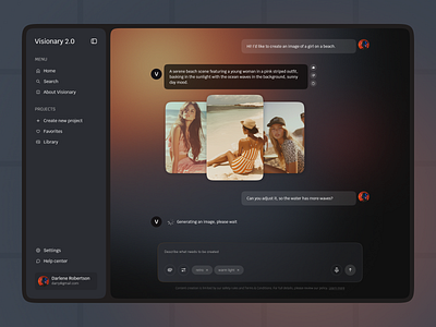 AI-powered Chat For Image Generating ai assistant chat creation dark design image creation ui uiux ux visuals web web design webdesign