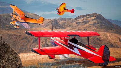 Biplane 3d aircraft airplane animation aviation biplane blender blender3d flying lowpoly modeling pbr plane stylized unrealengine