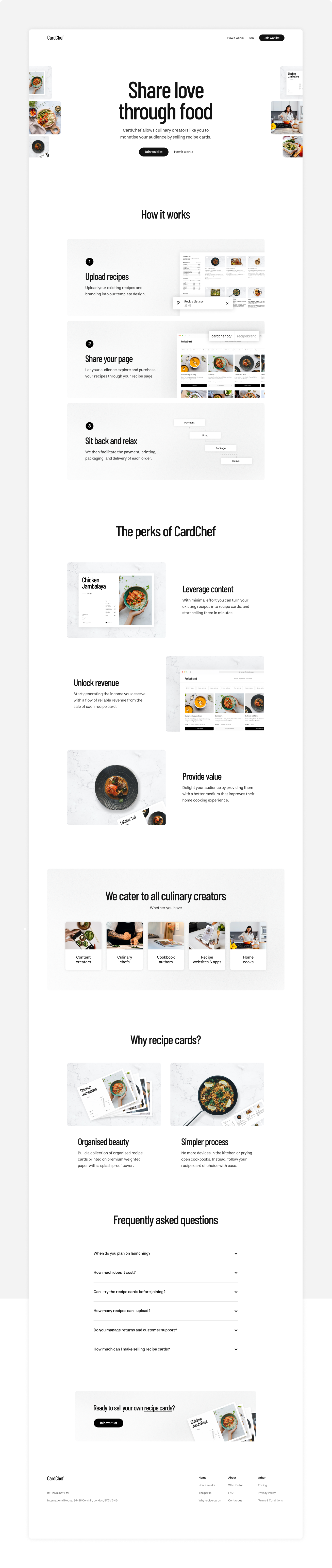 CardChef Landing Page branding chef creators culinary design food landing page logo mockups recipe recipes ui web design website