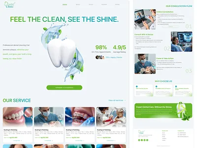 Dental Clinic Website - UI Design clean ui dental dental clinic dental clinic ui dental clinic website dental ui design dental website footer footer design green ui green ui design hero section hero section design hero section website navbar website our service ui design website design website ui design why choose us