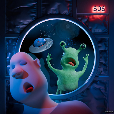 Help!!! 3d aircraft alien astronaut character crash flyingsaucer help illuminator man scene sleeping sos space spacecraft ufo