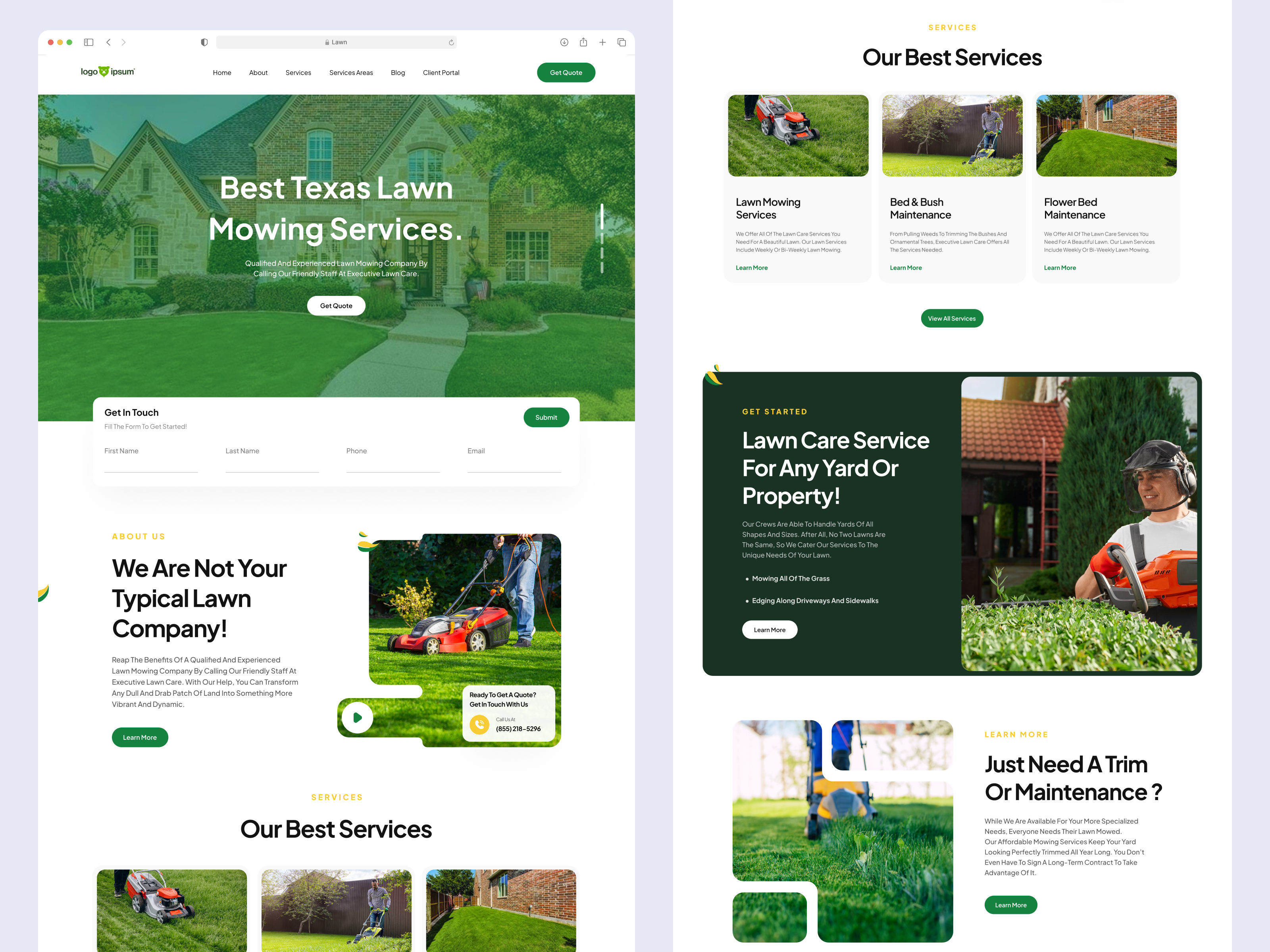 Lawn Care Web Design Concept ai assistant ai dashboard animation app design branding design graphic design green illustration lawn care minimal modern premium trendy ui user interface ux web web design website