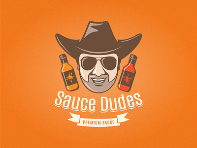 Cowboy Premium Sauce abstract bottle chili hot condiments cowboy dudes graphic design logo sauce vector