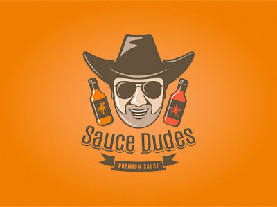 Cowboy Premium Sauce abstract bottle chili hot condiments cowboy dudes graphic design logo sauce vector