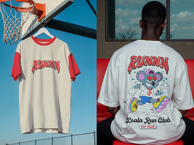 T-shirt design for "Runnn" apparel branding cartoon character design illustration koala merch old cartoon old school run sport t shirt design vintage