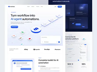 Moniveo - AI Automation Landing Page ai ai agent animate artificial intelligence automation b2b clean dipa inhouse landing page micro interaction minimalist modern design saas startup uiux web design website