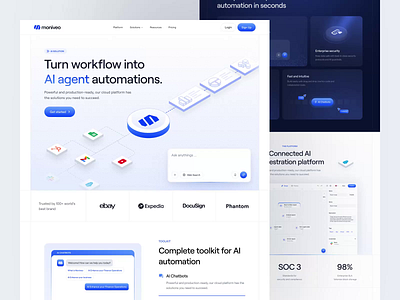 Moniveo - AI Automation Landing Page ai ai agent animate artificial intelligence automation b2b clean dipa inhouse landing page micro interaction minimalist modern design saas startup uiux web design website