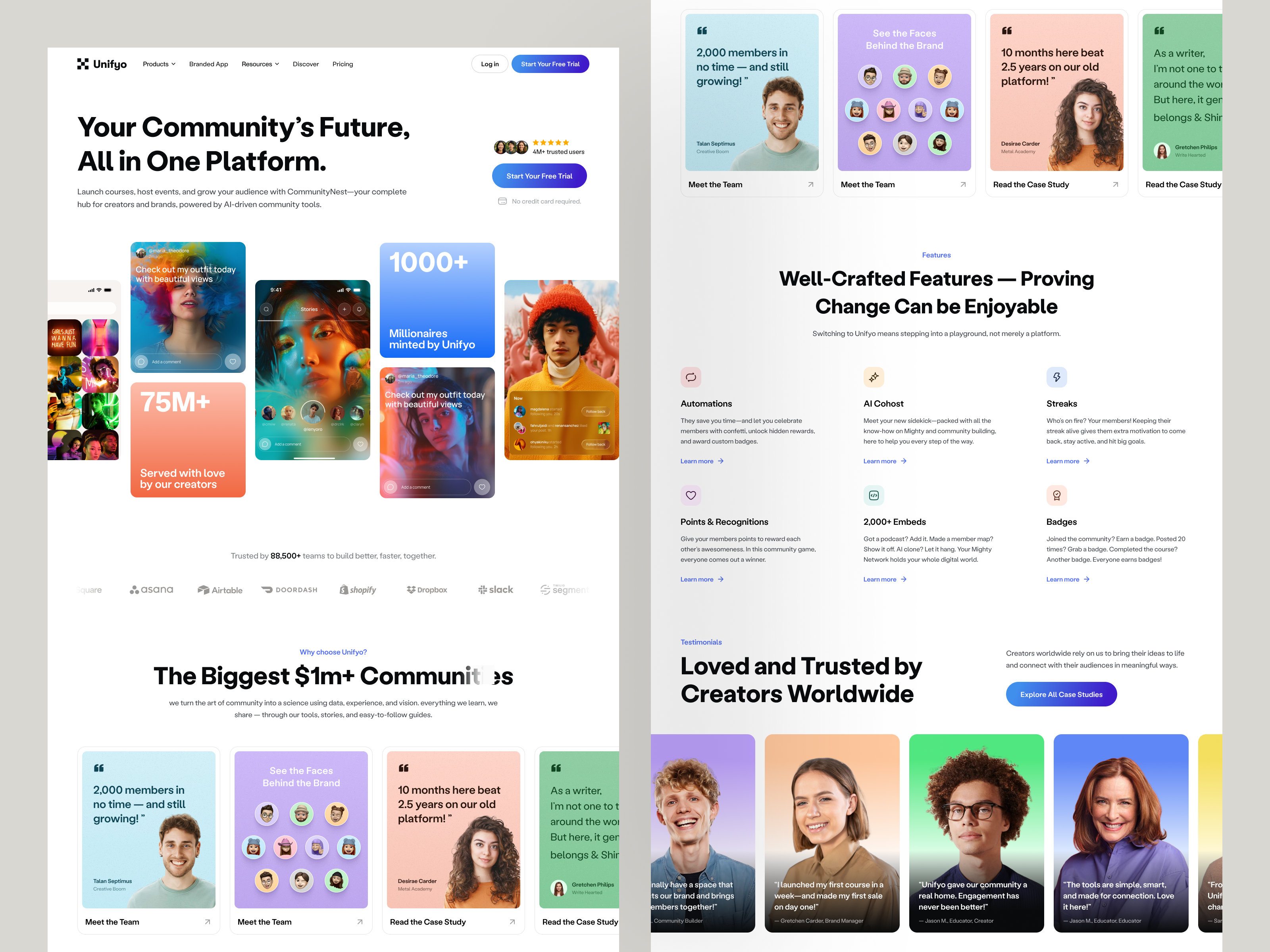 Example of Social Media Platform Website Unifyo