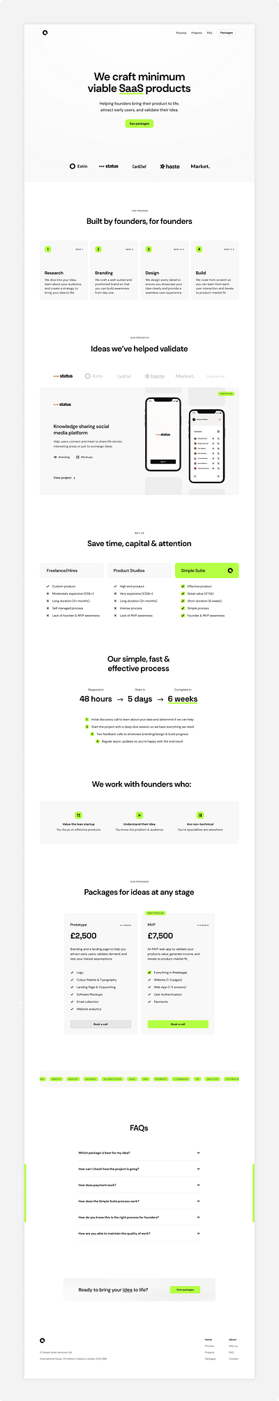 SimpleSuite.co Agency Landing Page agency branding design digital product studio landing page logo minimum viable product mvp product studio productized service saas studio ui web design