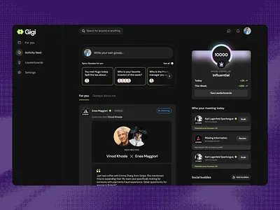 Gigi Activity Feed app darkmode dashboard desktop score social network ui ux