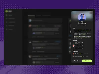 Gigi Profile Slider app card desktop float overlay profile ui ux