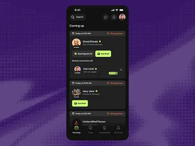 Gigi App Meetings app darkmode ios meetings mobile social network ui ux
